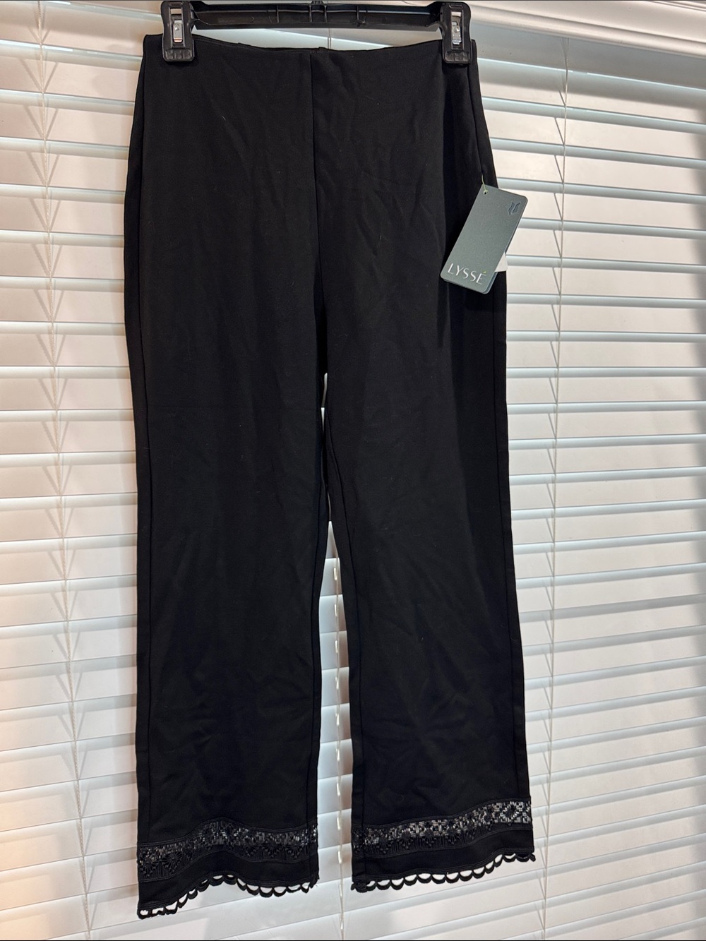 Lysse Black Ponte Pants with Lace Hem